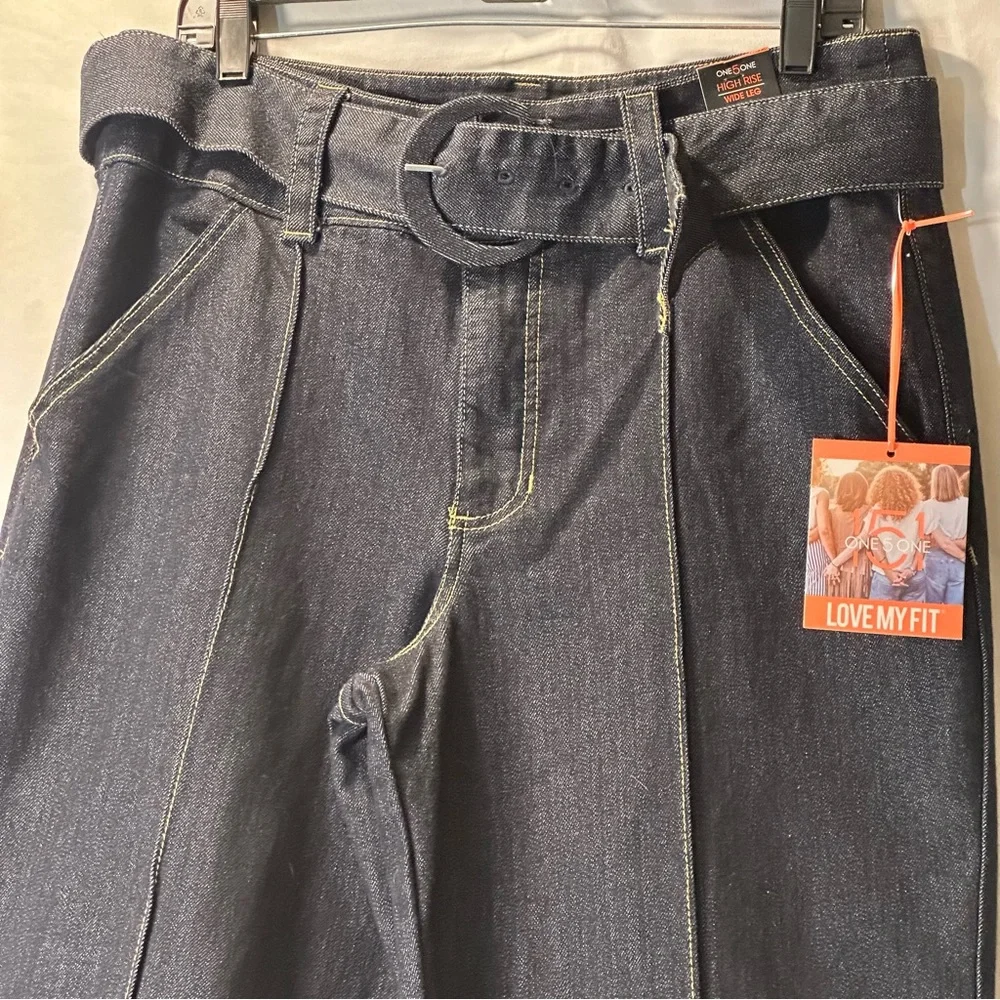 One 5 One Dark Indigo Wide Leg Jeans - Picture 4 of 9